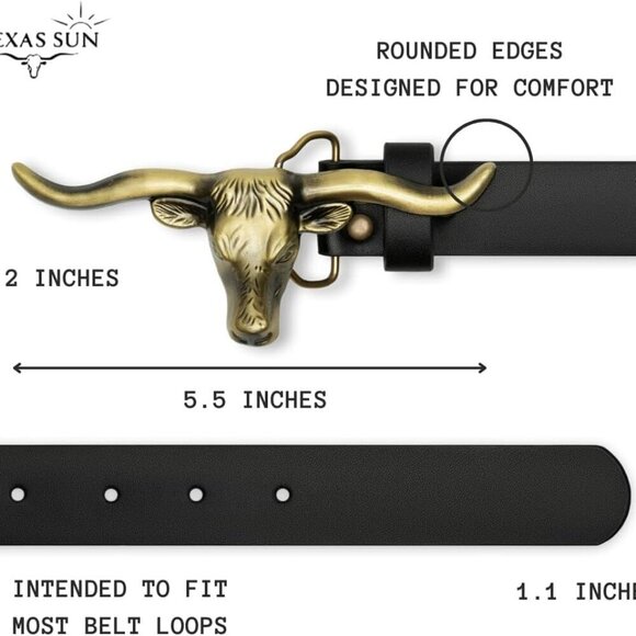 Western Belts for Woman - Leather Cowgirl Belt w/Longhorn Bull Metal Belt Buckle - Picture 4 of 6